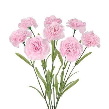 Imagem de Fqueelvys 8 peças de flores artificiais de cravos rosa, 80 cm, cravos de toque real, flores falsas com hastes para vaso de mesa, centro de mesa, decoração de festa de casamento em casa (rosa claro)