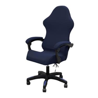 Imagem de ACOFRR Conjunto de capa de cadeira de jogos com capas de apoio de braço, capa elástica com babados para cadeiras reclináveis de corrida, escritório, computador (azul marinho)