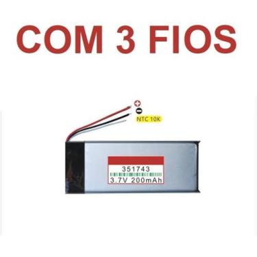 Imagem de Bateria Com 200mah 351743 Medida 3,5mmx17mmx43mm 3 Fios 3,7v - bgb
