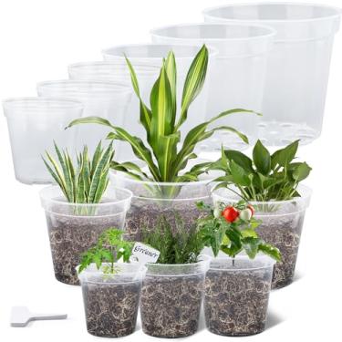 Imagem de GREANER Vasos duráveis para berçário de 16, 7, 8, 9, 10/12 polegadas, 15 peças, vasos de plástico para plantas, vasos transparentes para plantas internas e externas
