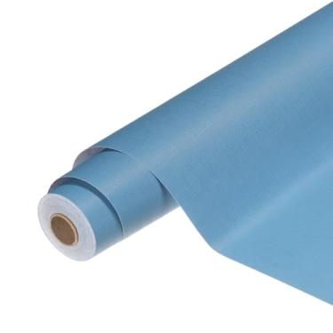 Imagem de HARFINGTON Papel de parede de PVC 55 cm x 500 cm à prova d'água autoadesivo decorativo papel de contato de pano removível para móveis de armário de cozinha, quarto, azul claro