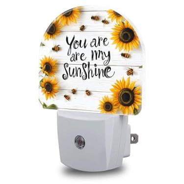 Imagem de FOISIIAEA Luzes noturnas conectadas à parede, abelhas e girassóis, luz noturna do crepúsculo ao amanhecer, sensor inteligente, lâmpada decorativa de LED redonda para quarto, cozinha, corredor, luz