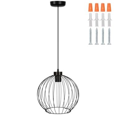 Imagem de Lustre industrial moderno Black Ball – Luminária pendente de gaiola de metal DIY, base E26 (sem lâmpada), montagem necessária, para sala de estar, cozinha, sala de jantar, quarto, fazenda, bar, café