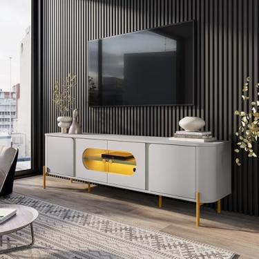 Imagem de Rack Juquehy para TV 75” 4 Portas Nichos e Iluminação LED (Off/Pistache)