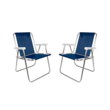 Imagem de Kit 2 Cadeiras de Praia Alta Sannet Azul Escuro 110kg  Mor - METALURGI