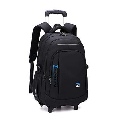 Imagem de Mochila de carrinho de ensino fundamental para ensino médio com rodas para adolescentes, Black Blue-2 Wheels, Rolling backpack with 2 Wheels, Mochilas