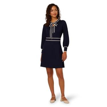 Imagem de Adrianna Papell Vestido suéter feminino com gola redonda e comprimento até o joelho, Lua azul/marfim, P