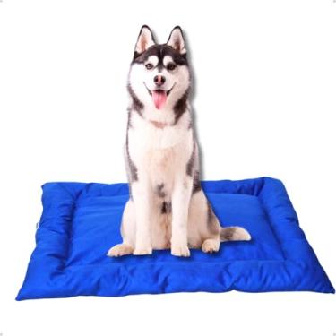 Imagem de Cama Caminha Colchonete Azul Grande 90x70cm para Cachorro e Gato de Suede Lavável Almofada Pet Macia Confortável