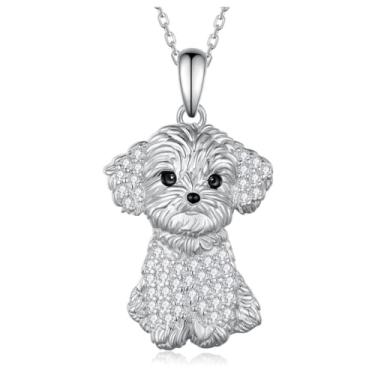 Imagem de OSCCI Colar com pingente de cachorro maltês de cristal fofo para mulheres, desenho animado, cachorro, joias para amantes de animais de estimação, Metal, Sem Pedra Preciosa