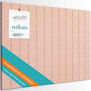 Imagem de Quadro de cortiça grande, pacote com 12 azulejos de parede de feltro com adesivo removível seguro, quadro de avisos para escritório, quadro de cortiça para design acolchoado e protetor de parede de