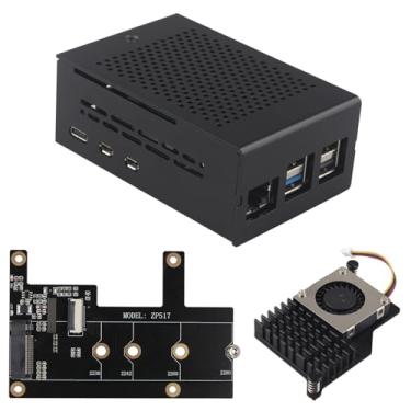 Imagem de ZDE ZP517A PCIe para M.2 Key M NVMe SSD HAT com capa de alumínio ZC502 e cooler ativo ZP536 para Raspberry Pi 5 suporte M.2 NVMe SSDs 2230 2242 2260 2280