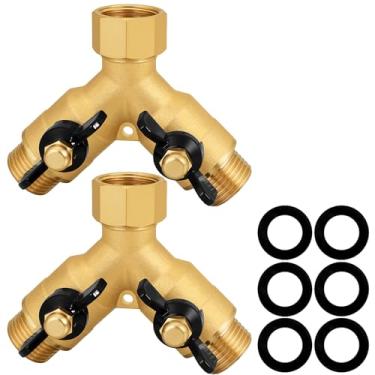 Imagem de SIGURANTA Divisor de mangueira de jardim de fluxo alto bidirecional de latão resistente, conector de desvio de válvula Y para torneira externa com alça de borboleta, adaptador de mangueira de água de