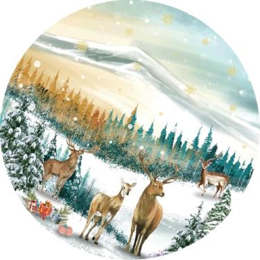 Imagem de Saia de árvore de Natal de rena, saia de árvore de Natal vintage de 121 cm, com flocos de neve dourados, decoração rústica de inverno para casa, escritório, jardim, decoração de festa de Natal