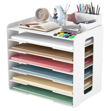 Imagem de Organizador de papel de construção, 28 x 43 cm, organizador de papel PVC A3, suporte de 7 compartimentos, organizador de arquivos de mesa, bandeja de letras para casa, escritório, material escolar