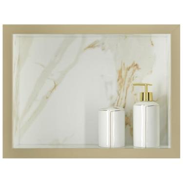 Imagem de Nicho para Banheiro em Porcelanato Polido - (Calacata C/Bordas Bréccia) 40x30x11 cm, Acabamento em Alumínio com Pintura Eletrostática, Organizador de Produtos