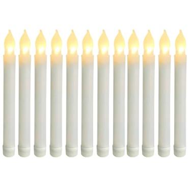 Imagem de Mxqdhx 12 peças velas afuniladas de LED cintilantes sem chamas a granel velas operadas por bateria para Halloween, Natal, casamento, igreja, festa de Páscoa, decoração de mesa, centro de mesa, branco