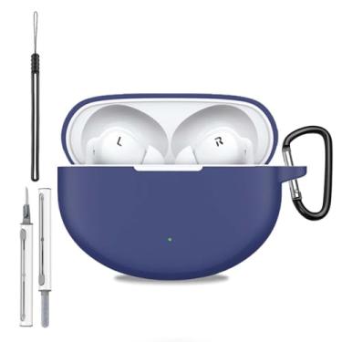 Imagem de Capa para OnePlus Buds ACE 2, capa protetora de silicone para OnePlus 1+ Buds ACE 2, capa de corpo inteiro à prova de choque com proteção contra arranhões, com chaveiro, cordão e kit de limpeza, azul