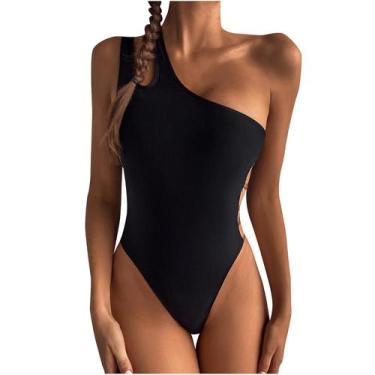 Imagem de Mulheres Solid Hollow Out Biquíni de uma peça Push-up Pad Swimwear Swi