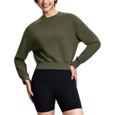 Imagem de Moletom ISEEGZ Modal Soft Cropped para mulheres verde militar XXL