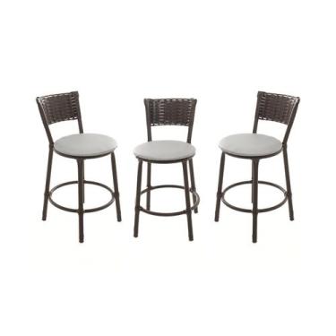 Imagem de KIT 3 Banquetas Baixa Encapada Junco CAFÉ Area Gourmet - ESPAÇO JUNCO,