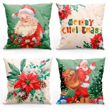 Imagem de Kit com 4 Capas de Almofadas Estampadas Natalinas 45cm x 45cm - Decora