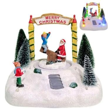 Imagem de Enfeite Natal Natalino Papai Noel Luz LED Movimento Parquinho Gangorra