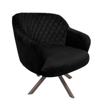 Imagem de Poltrona Decorativa Kitana Pés Champagne Giratório Veludo Preto - Gran Belo