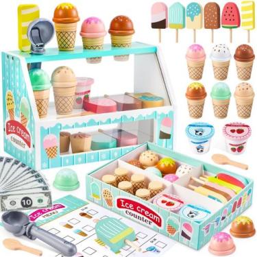 Imagem de Conjunto de brinquedos Ice Cream Counter WHOHOLL de madeira para menin