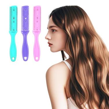 Imagem de Generic Conjunto de pentes de corte de cabelo com 3 unidades, pente de lâmina dupla para cortes de cabelo finos, lâminas de aço inoxidável, verde, roxo, rosa