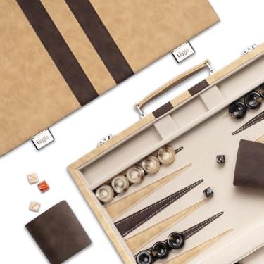 Imagem de Lingle 15inch Backgammon Sets for Adults, Classic Board Game with Folding Leather Backgammon Case, Leather Exterior and Velvet Interior, Portable Travel Game Set