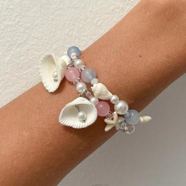 Imagem de Conjunto de pulseiras de estrela-do-mar, pulseiras de verão, pulseiras de praia, miçangas, pulseira de concha, joias de praia para mulheres, joias de verão, presentes para mulheres