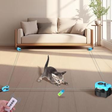 Imagem de Brinquedo interativo para gatos - Esteira automática para gatos com controle remoto, 3 velocidades, motor silencioso e design durável | Brinquedos de penas de caça de caça em ambientes internos para