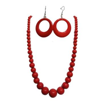 Imagem de KZL Conjunto de brincos de colar de contas de acrílico neon colorido dos anos 80 retrô com contas redondas e contas grandes de resina conjunto de joias para mulheres, Acrílico, Ágata