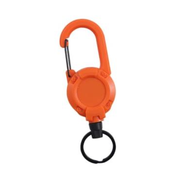 Imagem de oshhni Chaveiro retrátil com cordão para homens e mulheres, porta-crachá com mosquetão, ideal para trilhas e acampamentos, Laranja