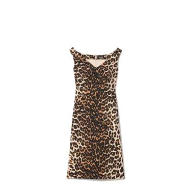 Imagem de Kate Spade New York Vestido midi feminino leopardo gola V, Copo de leite, 48