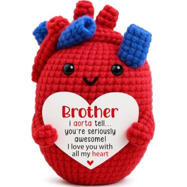 Imagem de Mini Handmade Crochet Heart Gifts for Brother from Sister or Brother – Birthday, Christmas Stocking Stuffer, Valentines Day, National Siblings Day, Unique Small Meaningful Present, Brother in Law