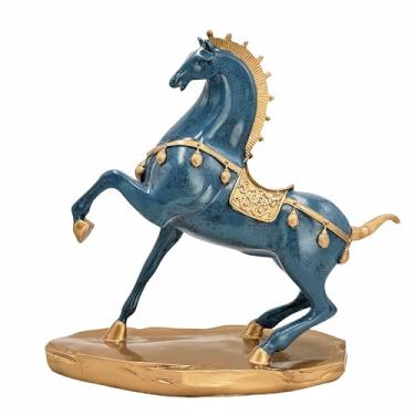 Imagem de VANZUNE Elegant Blue and Gold Horse Figurine Feng Shui Statue for Home Office Entryway Tabletop Bookshelf Decor for Good Fortune Health Wealth Succes