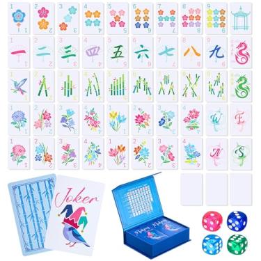 Imagem de Soulchen 168 Pcs Mahjong Playing Cards American Style Blossom Numbered Tiles Large Print PVC Poker Mahjong with 4 Dices 2 Storage Box for Travel Home Table, Portable Gift for Adults Beginners