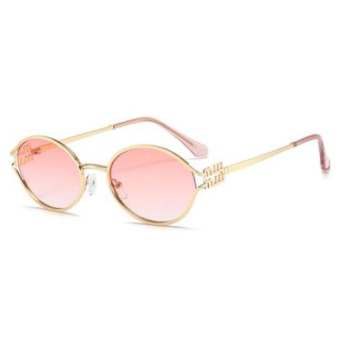 Imagem de Óculos de Sol Femininos Retrô Oval, Leves, Vintage, Estilo Olho de Gato, Lentes de Proteção, Rosa e