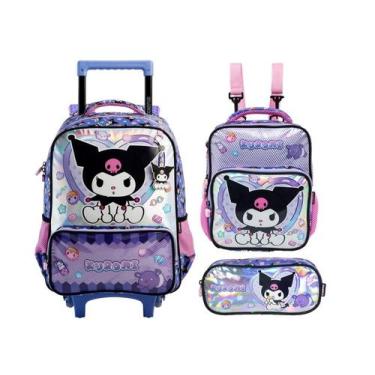 Imagem de Kit Mochila Rodinha Kuromi Lancheira Estojo 2026 Original Lilás Kuromi