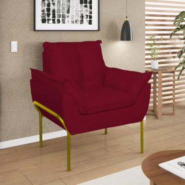 Imagem de Poltrona Sofá Luxo Base Metal Dourada Recepção Escritório Cor:vermelho