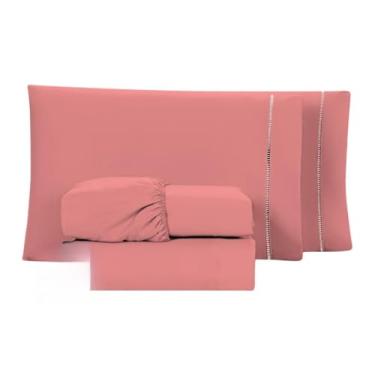 Imagem de Conjunto de lençóis com 04 peças de 400 fios, twin, queen e super soft king bed(Solteiro Rose)