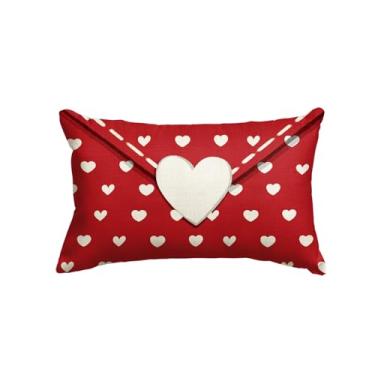Imagem de AVOIN colorlife Capa de almofada envelope de dia dos namorados, 30,5 x 50,8 cm vermelho coração vermelho aniversário decoração de almofada de casamento para sofá