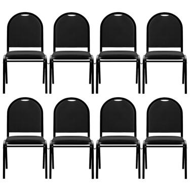 Imagem de Kit 8 Cadeiras Hoteleiras Auditório Empilhável Sintético M23 Preto - Mpozenato