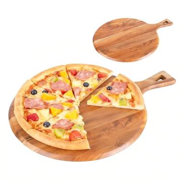 Imagem de Casca de pizza de madeira de acácia – Pá de pizza redonda de madeira de 30 cm, tábua de servir multiuso para pizza, pão, queijo e charcutaria, utensílios de cozinha, utensílios de pizza, presente de