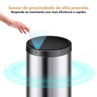 Imagem de Lixeira Automática Redonda Em Aço 40 Litros Sensor - Inox