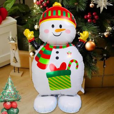 Imagem de 1 balão grande 3D inflável folha de alumínio balões de Natal Papai Noel decoração festa natal ano novo suprimentos (homem de neve, 115 * 70 cm)