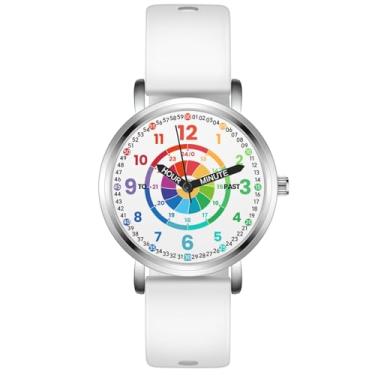 Imagem de Kchss Relógios infantis, relógio infantil para aprendizagem, hora de aprendizagem e tempo fácil de ler, relógio analógico para meninos e meninas de 3 a 11 anos, 13. Tábua de dardos - alça branca, 2