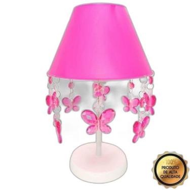 Imagem de Abajur de Mesa Luminária Infantil Borboletas Rosa 30cm