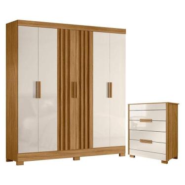 Imagem de Guarda Roupa Casal Valença E Cômoda Dhara Freijó Off White - Moval